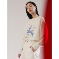 [1件5折价:130]MECITY女装21春季时尚圆领简约嵌花套头长袖针织毛衫毛衣女