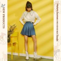 [1件5折价:135]美特斯邦威小鹿斑比联名牛仔半裙女21新款春季潮流百褶裙短裙女