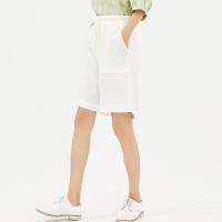 [2件2折价:35]美特斯邦威休闲短裤女新款夏季宽松休闲系带五分棉麻女士中裤