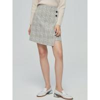[2件2折价:35]MECITY女装春秋新款侧边纽扣设计收腰不规则格纹质感半身裙女
