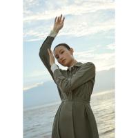 [2件2折价:79.8]MECITY女装春季雪纺长袖气质中长款时尚收腰系带连衣裙女