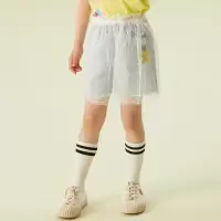 [2件2折价:35]moomoo童装女童中短裤夏季新款洋气休闲女童拼网纱牛仔短裤
