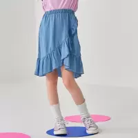 [2件2折价:24]moomoo童装女童半身裙夏季新款洋气女童休闲女童天丝牛仔百褶半裙