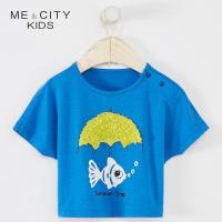 [2件2折价:19]米喜迪mecity童装夏新款女小童廓形立体印花针织短袖T恤婴儿