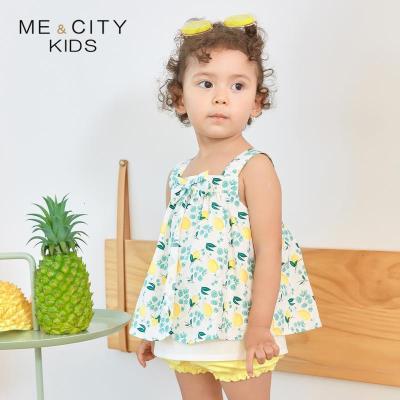 [2件3折价:63]米喜迪mecity童装夏新款女小童衬衫柠檬满印短袖儿童公主衬衣_679