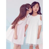 [2件2折价:19]米喜迪mecity童装夏新款女童露肩袖外层网纱裙摆连衣裙