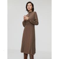 羊毛混纺MECITY女装春季商务金属丝气质修身长袖连衣裙女