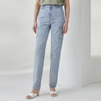 MECITY女装2021夏季新款双口袋设计时尚简约休闲直筒牛仔长裤女