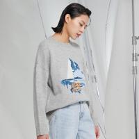 MECITY女装21春季新款青春圆领亮片简约长袖毛衣毛衫女