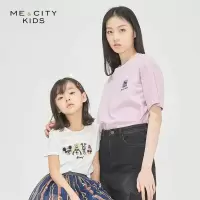 [99元3件]米喜迪mecity童装夏新款女童迪士尼针织短袖T恤亲子装一家三口