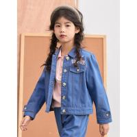 [1件3折价:103.5]米喜迪mecity童装春装新款女童匹诺曹字母印花牛仔茄克外套