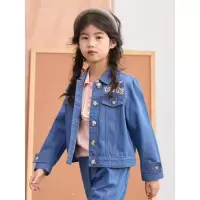 [1件3折价:103.5]米喜迪mecity童装春装新款女童匹诺曹字母印花牛仔茄克外套