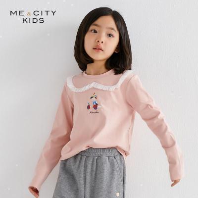 米喜迪mecity童装春装新款女童匹诺曹洋气网纱花边长袖T恤