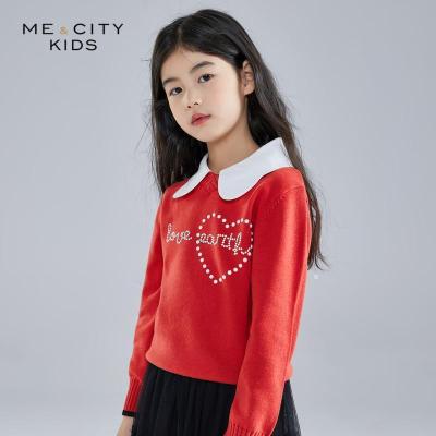[99元3件]米喜迪mecity童装春装新款女童心形可拆卸假领长袖毛衫薄毛衣