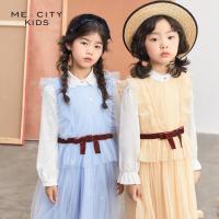 [2件2折价:70]米喜迪mecity童装春装新款女童无袖网纱洋气复古演出连衣裙