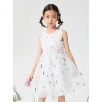 [99元3件]米喜迪mecity童装夏新款女童连衣裙夏几何图网纱花童礼服女
