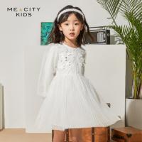 [2件2折价:48]米喜迪mecity童装春装新款女童公主风网纱碎花拼接洋气连衣裙