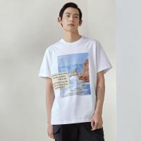 纯棉MECITY男装2021夏季新款半袖贴布水彩印花针织圆领短袖T恤男
