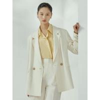 [1件3折价:232.5]MECITY女装夏季新款优雅商务气质收腰米白色西装外套女