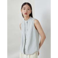 桑蚕丝MECITY女装2021夏季新款气质优雅设计感排扣无袖立领衬衫