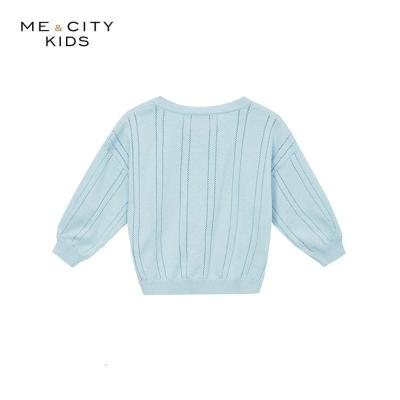 [1件3折价:57]米喜迪mecity童装夏季新款女童镂空圆领毛织开衫薄款空调衫