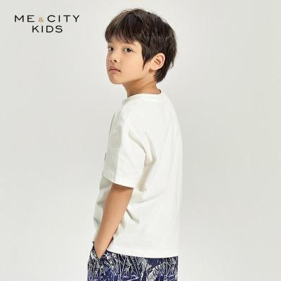 [2件2折价:24]米喜迪mecity童装夏季新款男童宽松仿麻趣味恐龙贴布短袖T恤