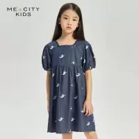 [2件2折价:55]米喜迪mecity童装夏季新款女童天使印花高腰短袖娃娃裙连衣裙
