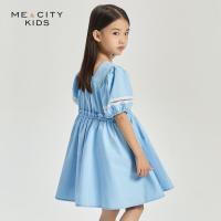 [2件2折价:63]米喜迪mecity童装夏季新款女童泡泡袖收腰中长款公主风连衣裙