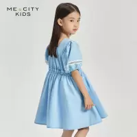 [2件2折价:63]米喜迪mecity童装夏季新款女童泡泡袖收腰中长款公主风连衣裙