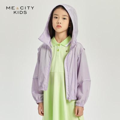 米喜迪mecity童装2021夏季新款女童简约薄款连帽夹克空调衫
