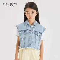 [1件3折价:72]米喜迪mecity童装夏季新款女童绣花牛仔无袖马甲翻领夹克