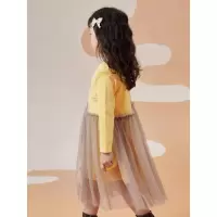 [1件5折价:82.5]moomoo童装女童连衣裙春秋装新款针织拼接网纱长袖儿童公主裙
