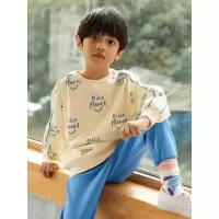 [1件3折价:42]moomoo童装男童卫衣春秋新款印花拼接杜邦索罗娜面料圆领长袖