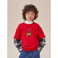 [1件5折价:65]moomoo童装男童假两件卫衣21春秋新款儿童上衣洋气休闲打底衫