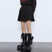 美特斯邦威百褶裙女高腰时尚黑色新款春秋显瘦设计感A字裙女短裙