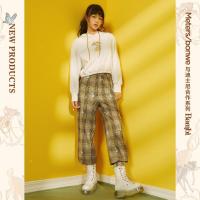 [1件5折价:105]美特斯邦威小鹿斑比联名格纹慢跑裤女21新款春秋束脚休闲长裤女