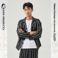 美特斯邦威白雪公主联名睡衣男黑白潮流条纹21新款套装家居服男