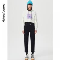 [1件5折价:120]美特斯邦威高腰牛仔裤女修身2021新款春秋时尚黑色网红显瘦小脚裤