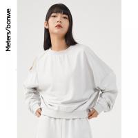 [1件3折价:49.5]美特斯邦威圆领卫衣女新款春慵懒风肩部镂空针织套头衫上衣