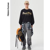 美特斯邦威圆领卫衣男21新款春秋潮流烫金字母印花套头衫上衣男