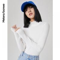 [1件5折价:39.5]美特斯邦威长袖T恤女高领新款春秋黑白时尚ins韩版内搭上衣女