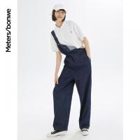[2件2折价:92]美特斯邦威新基本单肩背带裤女潮新款夏季纯棉宽松女士牛仔裤
