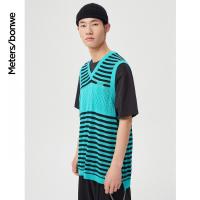 [1件3折价:58.5]美特斯邦威条纹毛织背心男新款春秋肌理撞色宽松潮流男士上衣