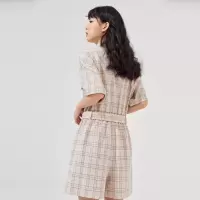 [2件2折价:115]美特斯邦威工装连体裤女夏季新款时尚格子短袖口袋气质中裤女