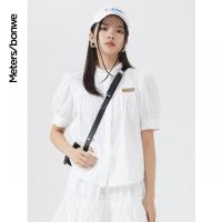 [2件2折价:39]美特斯邦威荷叶边印花衬衫女新款夏季宽松洋气纯棉别致上衣女