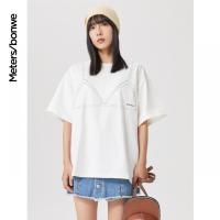 [2件2折价:44]美特斯邦威短袖T恤女夏季新款白色宽松时尚甜飒印花圆领T恤女