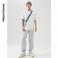 美特斯邦威运动裤男休闲2021新款夏季嵌边撞色潮流宽松直筒长裤男