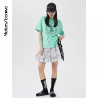 [1件5折价:99.5]美特斯邦威时尚活力短裙女新款夏季高腰纯棉宽松腰果花半身裙