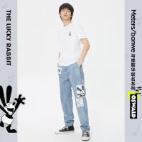 [1件5折价:105]美特斯邦威迪士尼联名牛仔裤男宽松直筒21夏季新款浅色弹力长裤