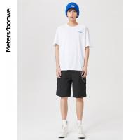 [1件5折价:100]美特斯邦威休闲中裤男2021新款夏季黑色卫裤男潮ins直筒宽松中裤